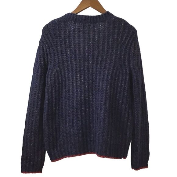 La Ligne Sweater Neutral Pullover Knit Navy Fuzzy Wuzzy V-Neck New Size Small - Picture 3 of 9